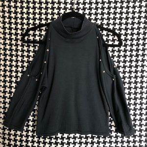 Vintage Fredericks of Hollywood cutout shoulder black studded shirt. Small